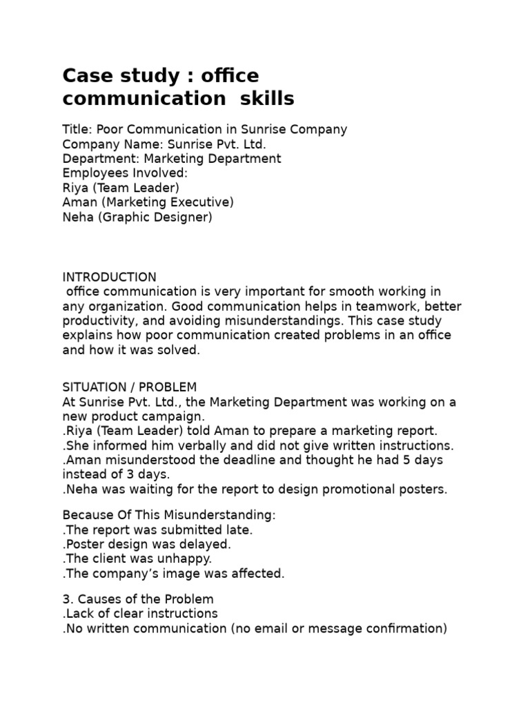 Case Study Office Communication Skills | PDF | Communication | Question