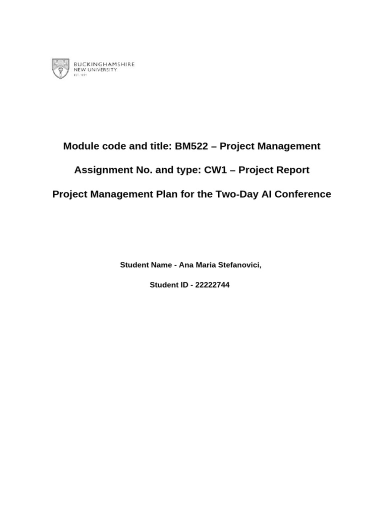 Ana Maria Stefanovici - BM522 Project Management - CW1 Project Report ...