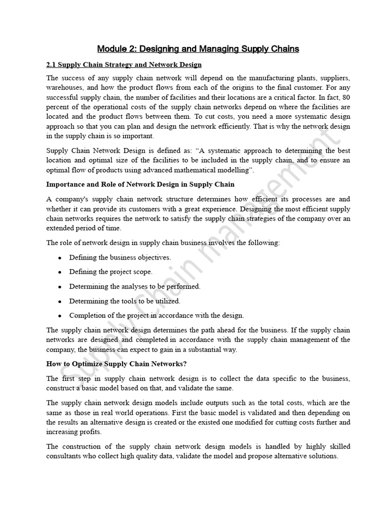 Designing and Managing Supply Chain Notes | PDF | Supply Chain ...