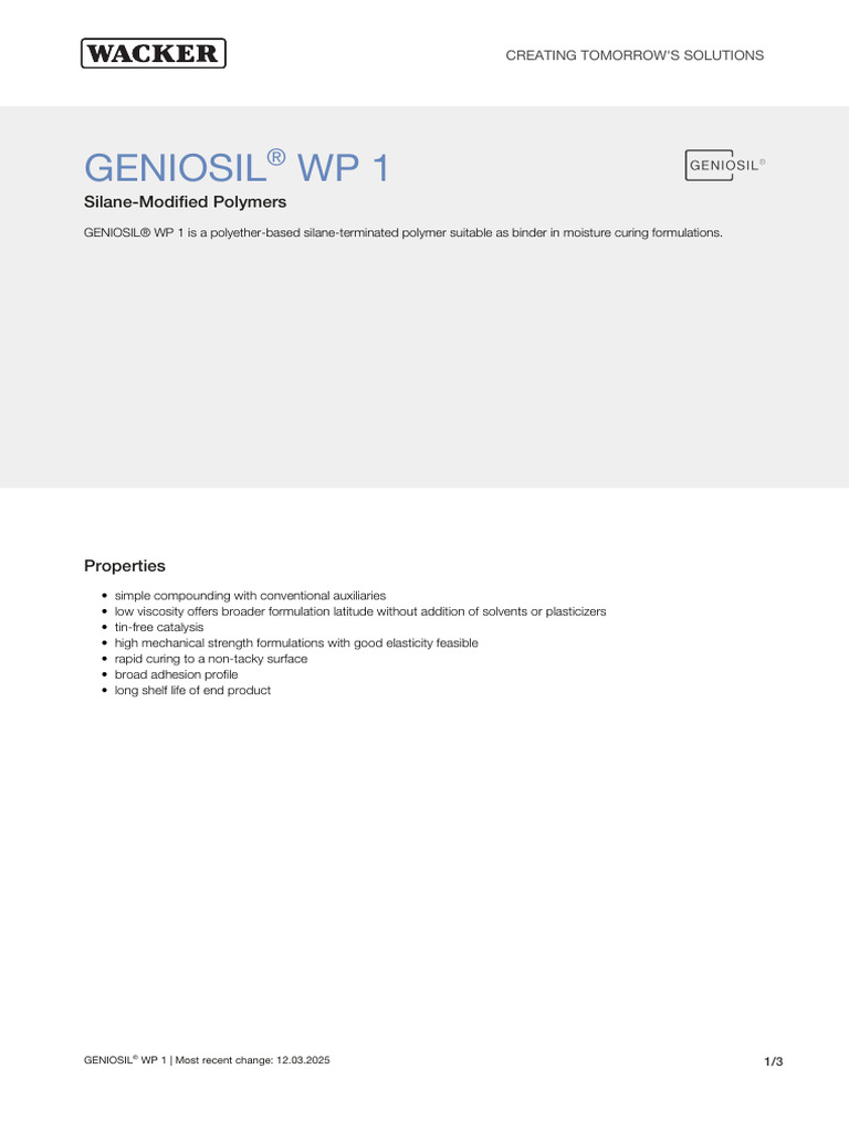 GENIOSIL-WP-1-en-2025.03.12 | PDF | Catalysis | Polymers