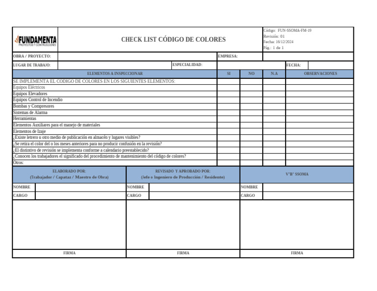 Fun-Ssoma-Fm-19 Check List Codigo de Colores | PDF