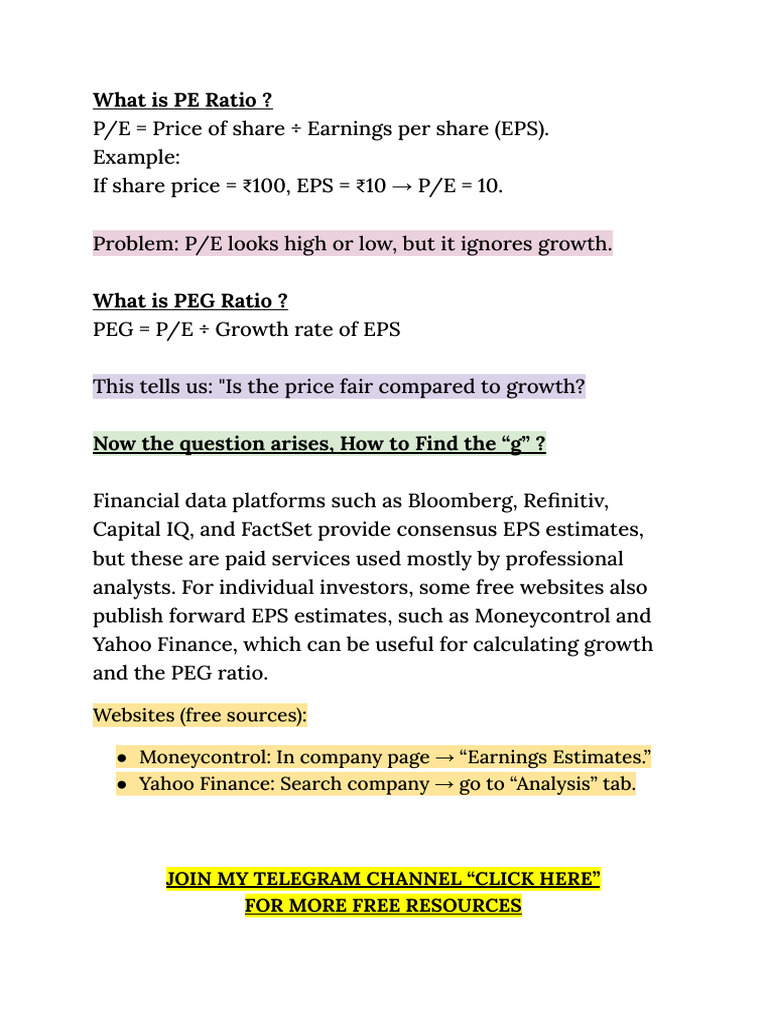 What is PEG Ratio by Accurate Arun | PDF