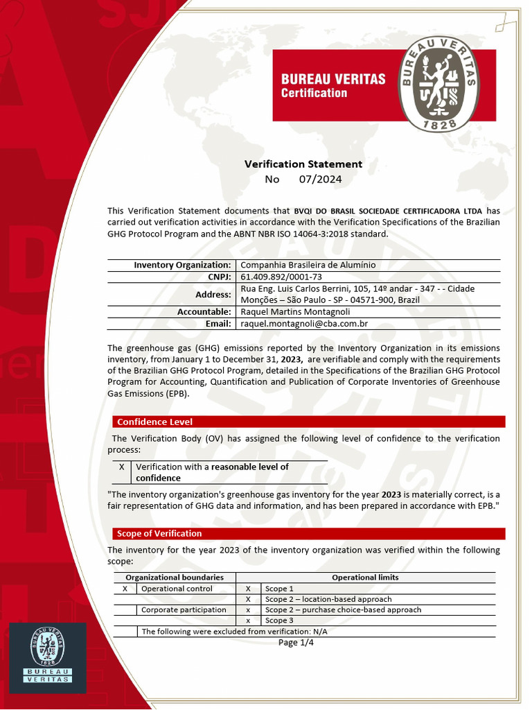 CBA-Verification Statement CBA 2024 VF | PDF | Gases | Air Pollution