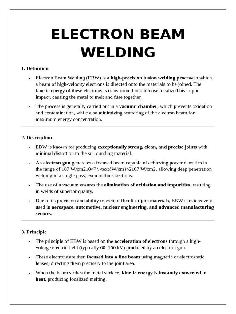 Electron Beam Welding | PDF | Welding | Construction