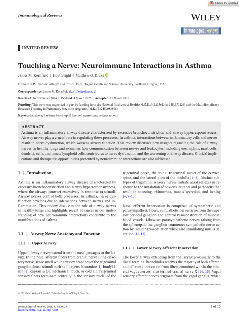 Touching a Nerve Neuroimmune Interactions in Asthma | PDF | Vagus Nerve ...