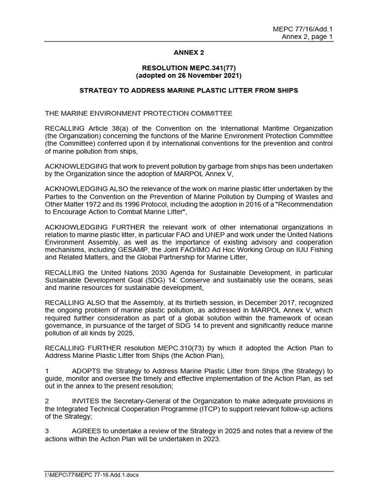 Strategy to Address Marine Plastic Litter From Ships(1) | PDF | Natural ...