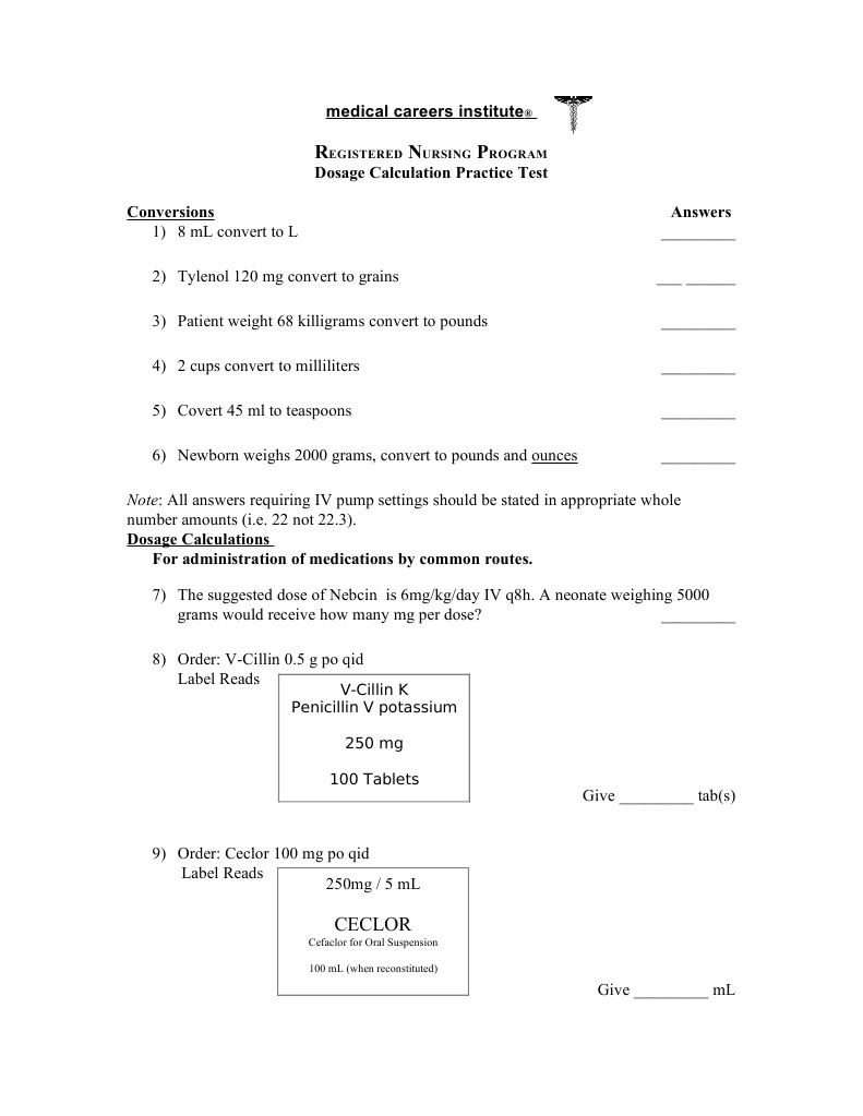 Printable Dosage Calculations Practice Problems