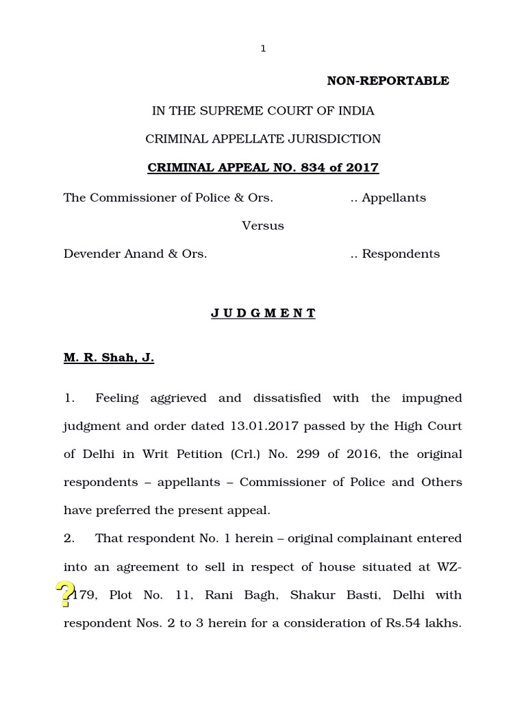 Comm of Police v. Devender Anandh & Ors | PDF | Appeal | Complaint