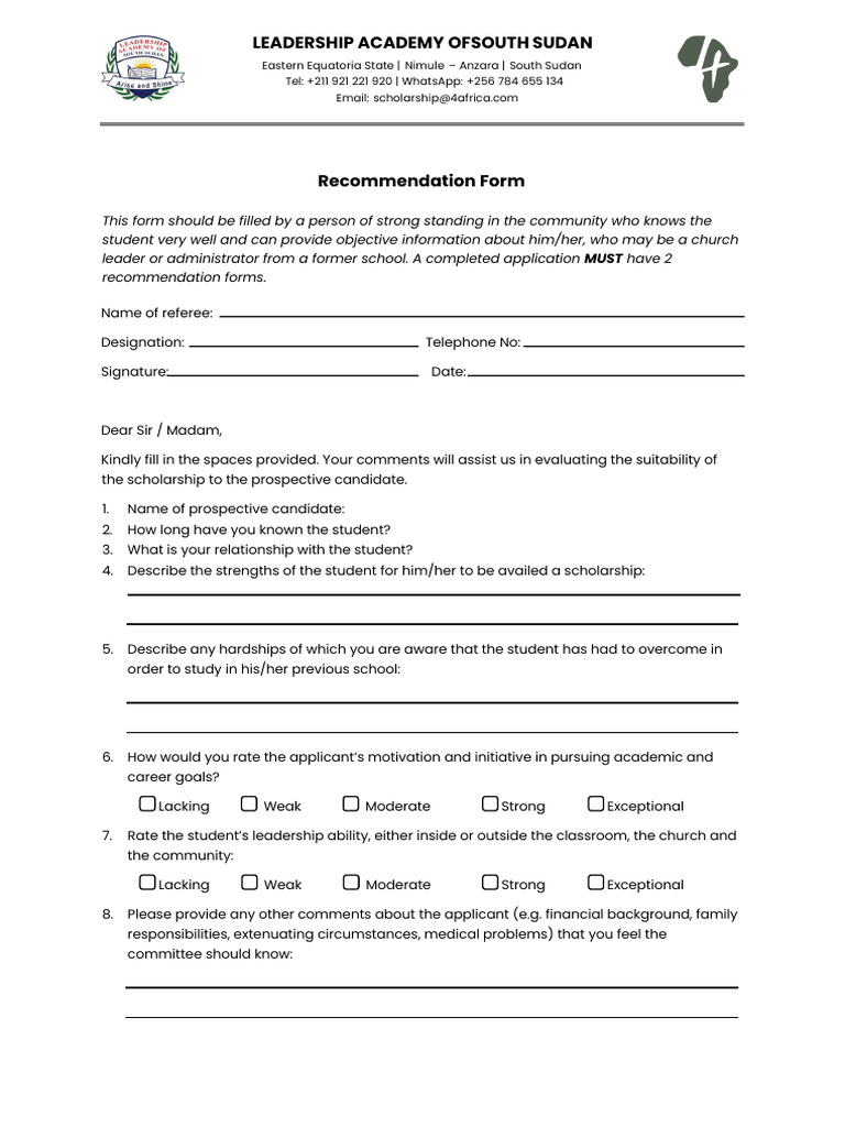 Recommendation Form | PDF