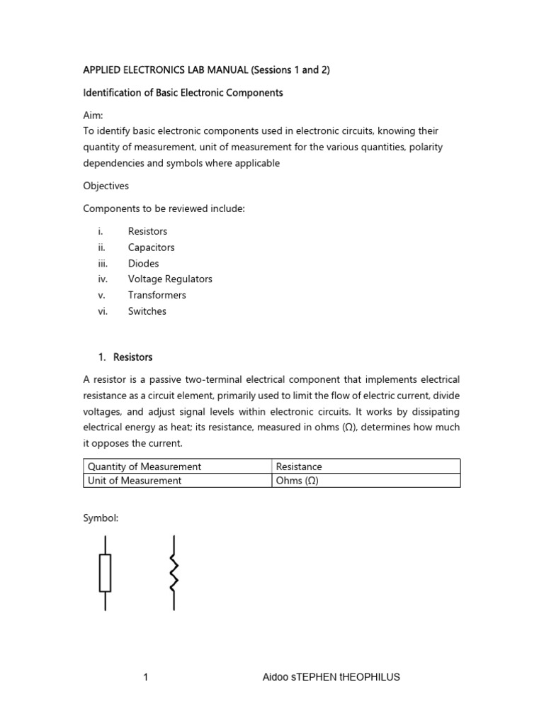 Electronics Lab Session 1 - 2 Manual | PDF | Capacitor | Resistor