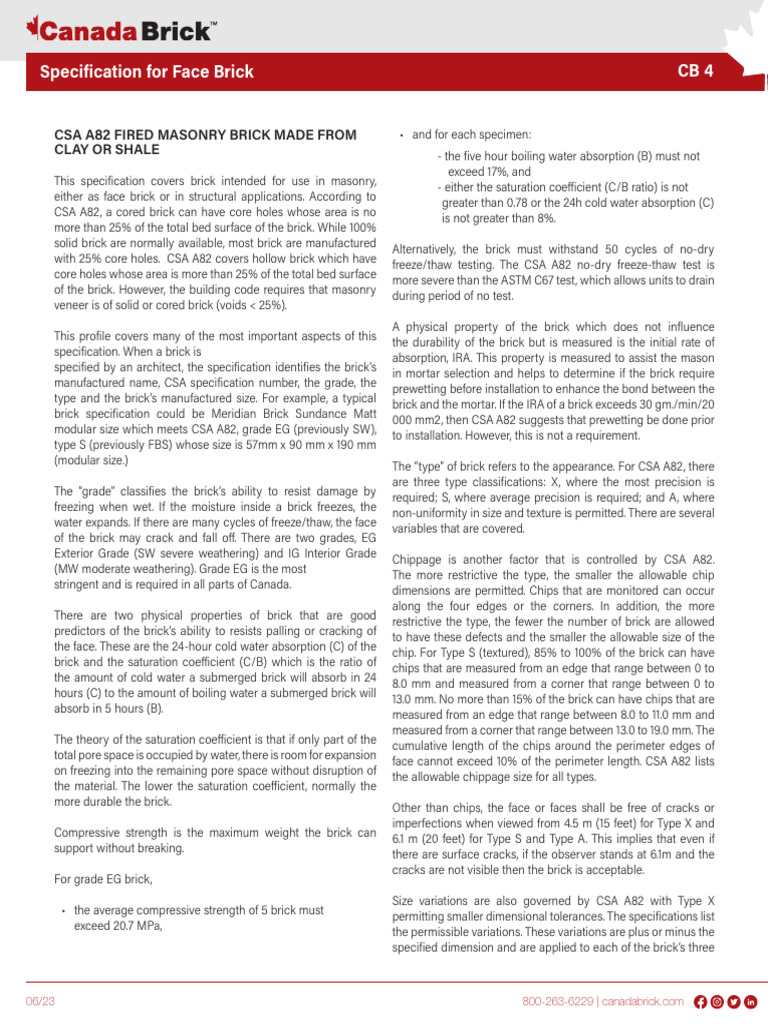 CB4 Specification For Face Brick | PDF | Brick | Masonry