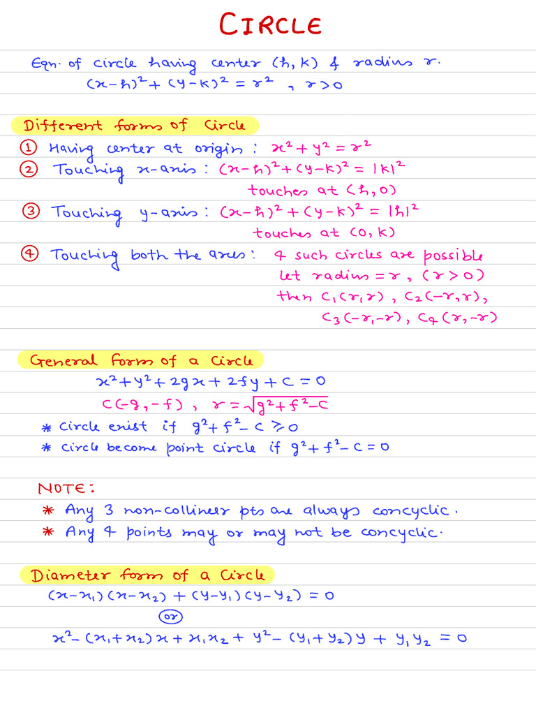 Circle Notes 1 | PDF | Circle | Geometry