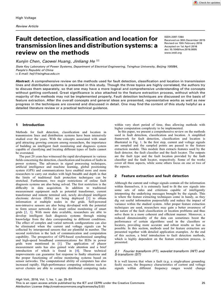 High Voltage - 2016 - Chen - Fault Detection Classification and ...