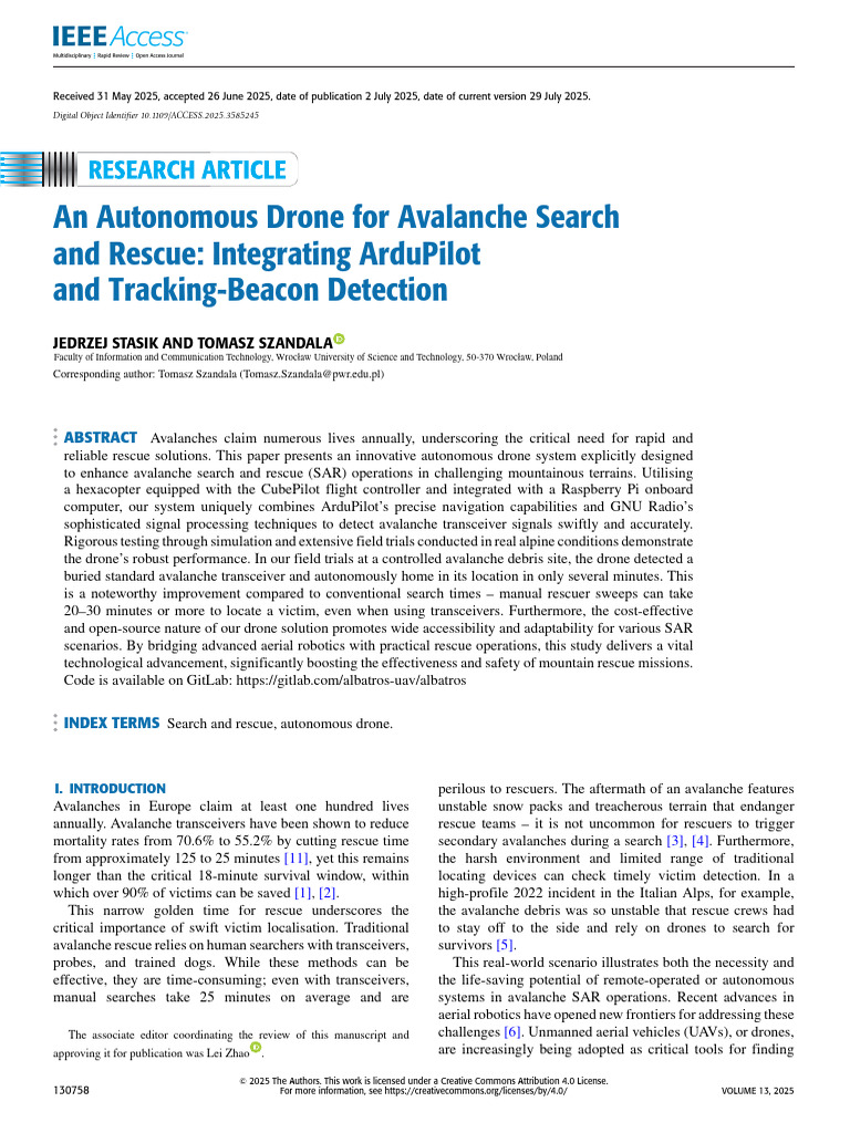 An Autonomous Drone For Avalanche Search and Rescue Integrating ...