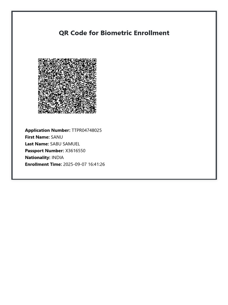 QR Code for Biometric Enrollment | PDF