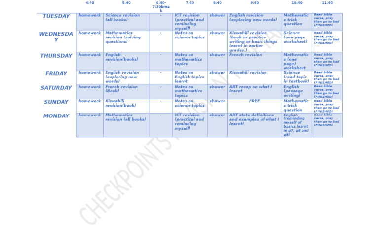 Checkpoint Timetable | PDF