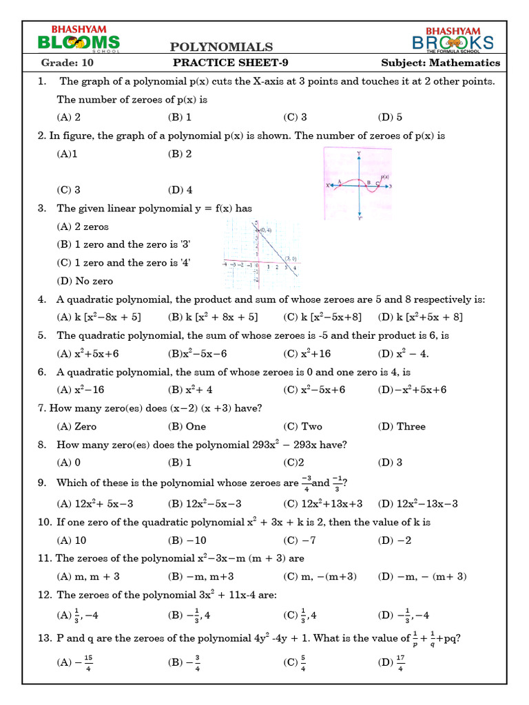 g10_polynomials_practicesheet-9 (1) - Copy | PDF | Zero Of A Function ...