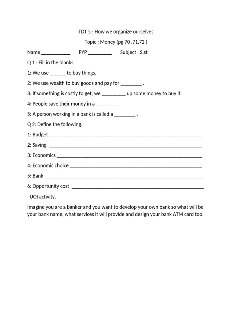 Money Worksheet | PDF