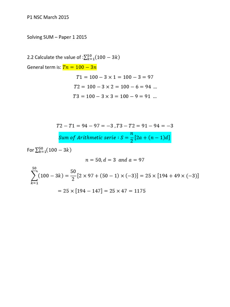Solving Sum Paper 1 2015 | PDF