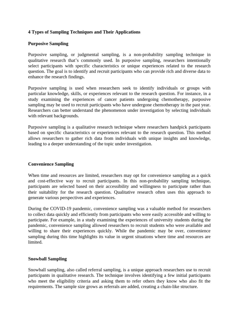 4 Types of Sampling Techniquesin PR1 | PDF | Sampling (Statistics ...
