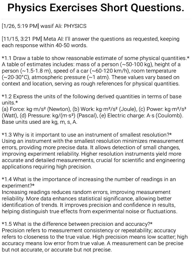 Physics Exercises Short Questions.1769430056 | PDF