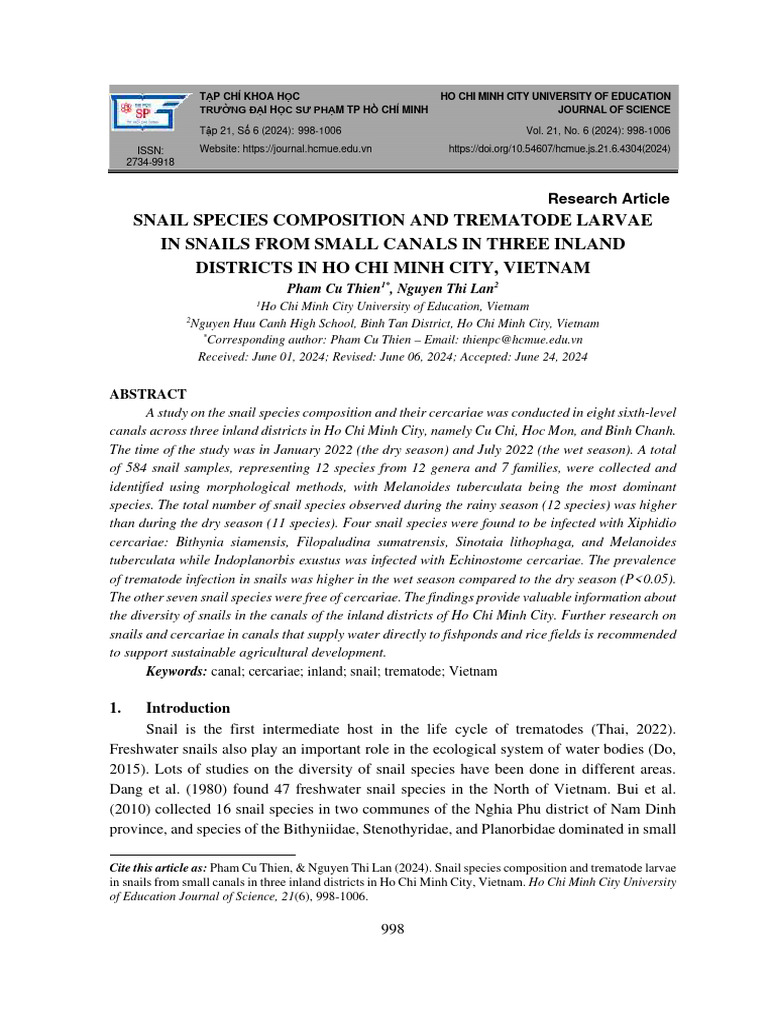 Snail Species Composition and Trematode Larvae in Snails From Small ...