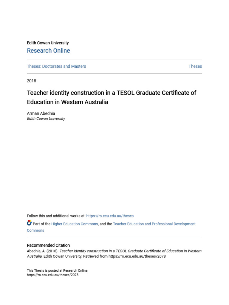 Teacher Identity Construction in a TESOL Graduate Certificate Of | PDF ...