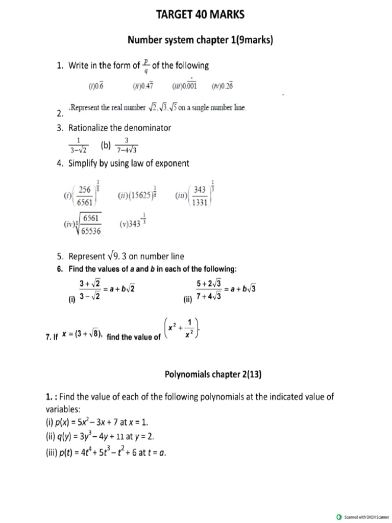Mathematics Important Questions PDF Class IX Ahendra Joshi | PDF