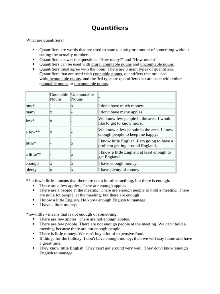 32 Quantifiers | PDF | Noun | English Language