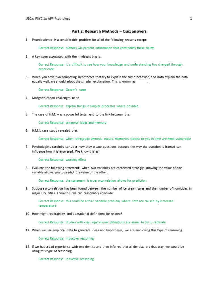 Part 2 - Quiz 2 Answers | PDF | Inductive Reasoning | Hypothesis