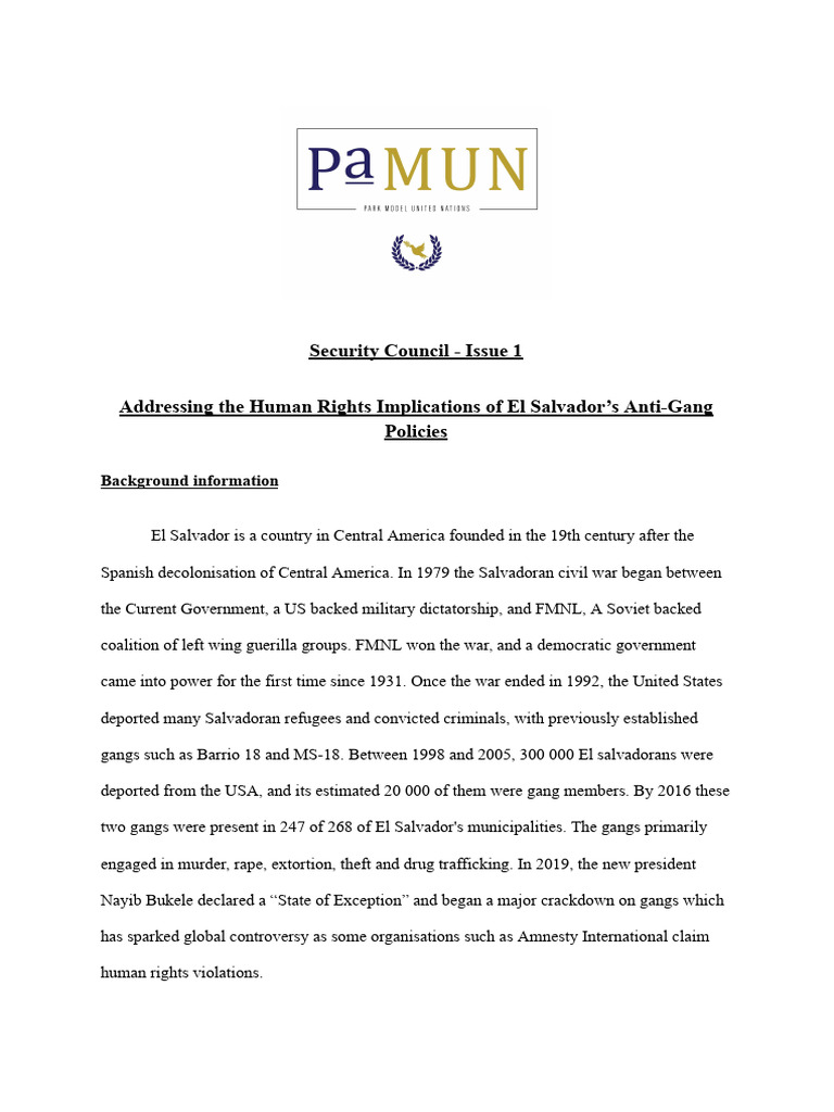 PaMUN2025+-+SC+-+Issue+1+-+Fixedt mun tema | PDF | El Salvador | Justice