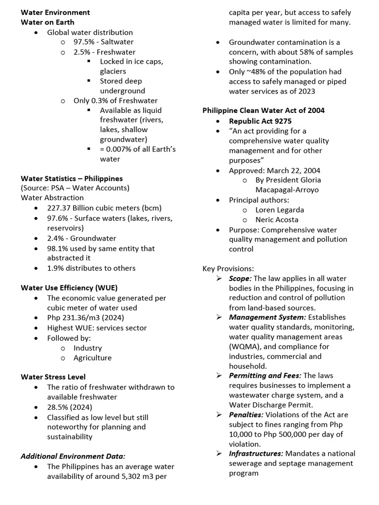 Midterm Es Water Notes | PDF | Sewage Treatment | Water Purification