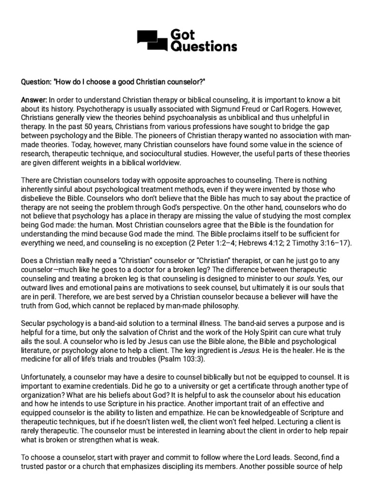 Choosing a Good Christian Counselor__ - Printer Friendly | PDF ...