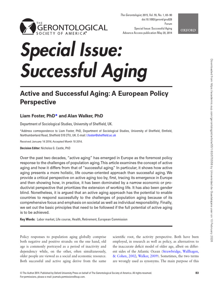 Active and Successful Aging. A European Policy Perspective | PDF ...