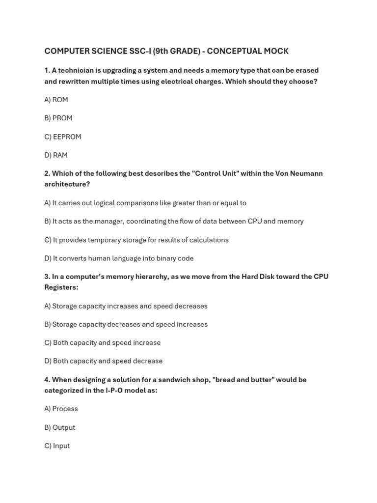 Comp Sci Mock 50 Mcqs | PDF | Computer Data Storage | Computer Hardware