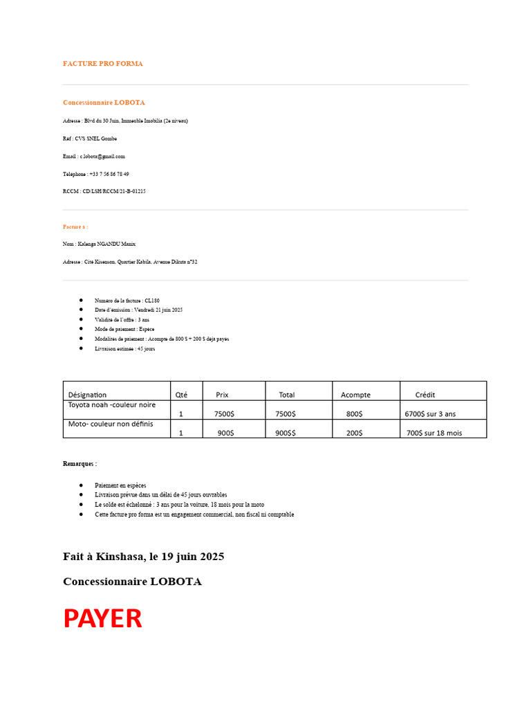 Facture Pro Forma | PDF