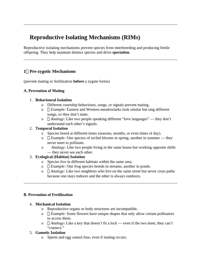Reproductive Isolation Mechanisms | PDF | Hybrid (Biology) | Species