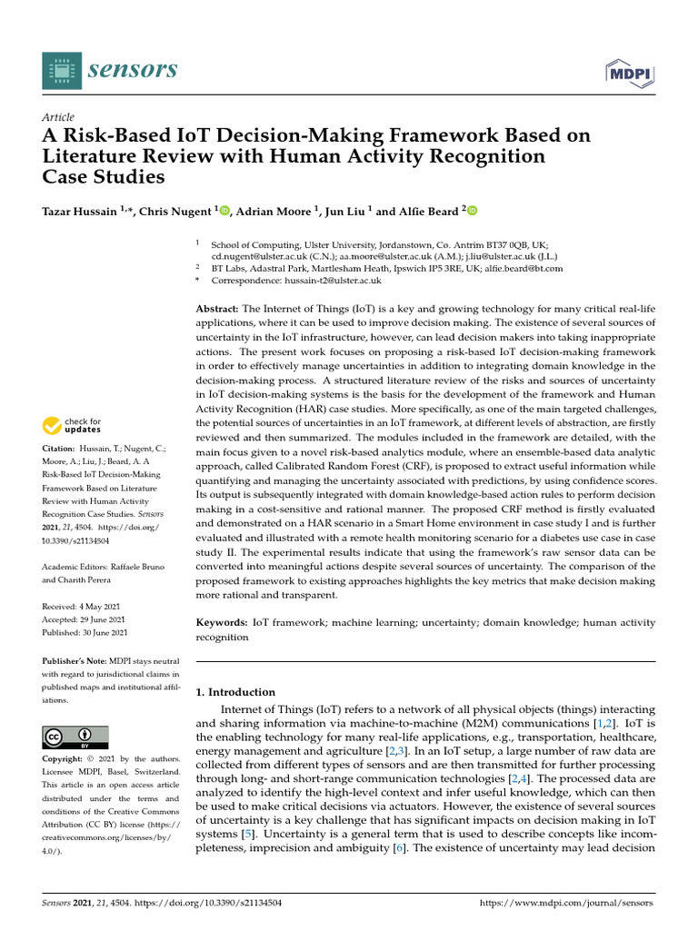 A Risk-Based IoT Decision-Making Framework Based On | PDF | Machine ...