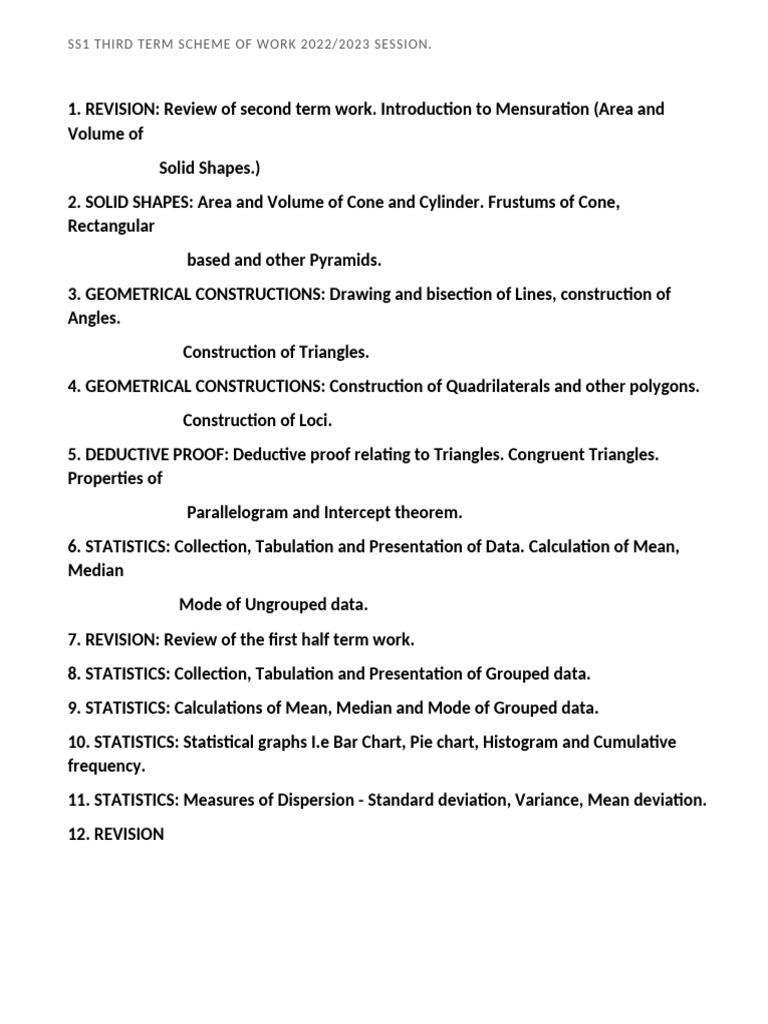 Ss1 Third Term Note Document | PDF | Area | Triangle