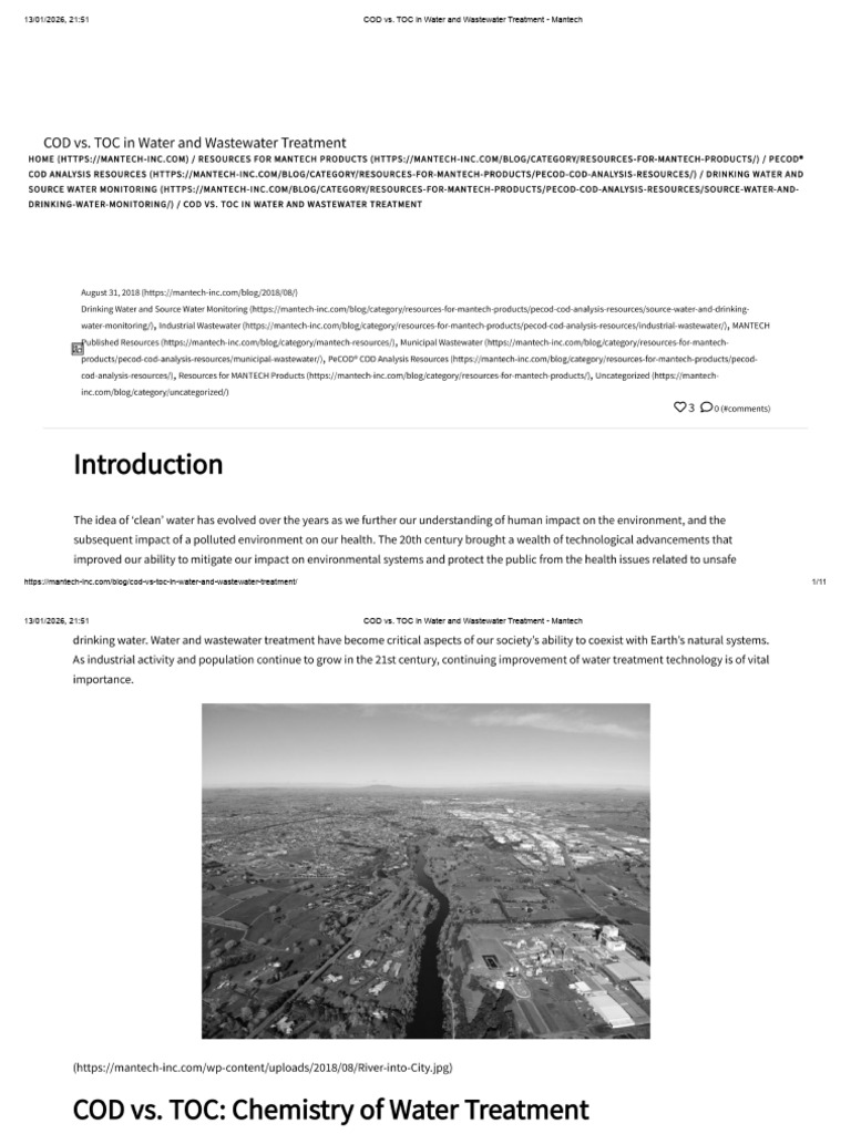COD vs. TOC in Water and Wastewater Treatment - Mantech | PDF