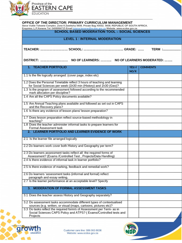 Social Sciences - SBA Level 1 Moderation Tool | PDF | Teachers ...