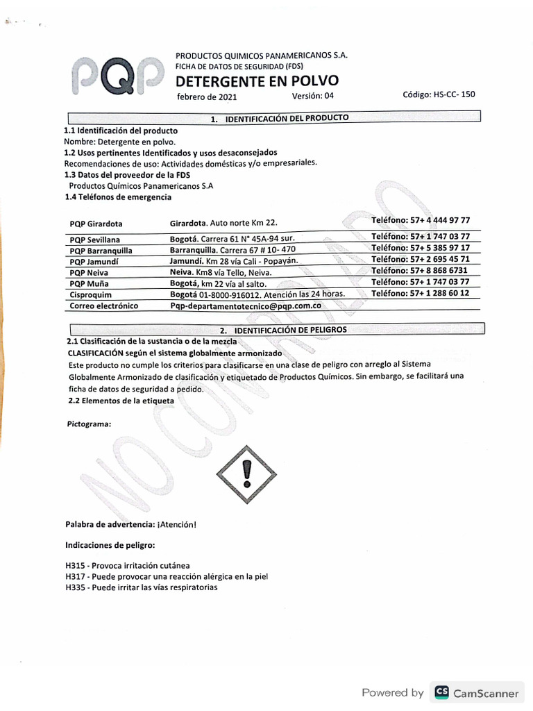 Detergente en Polvo PQP | PDF