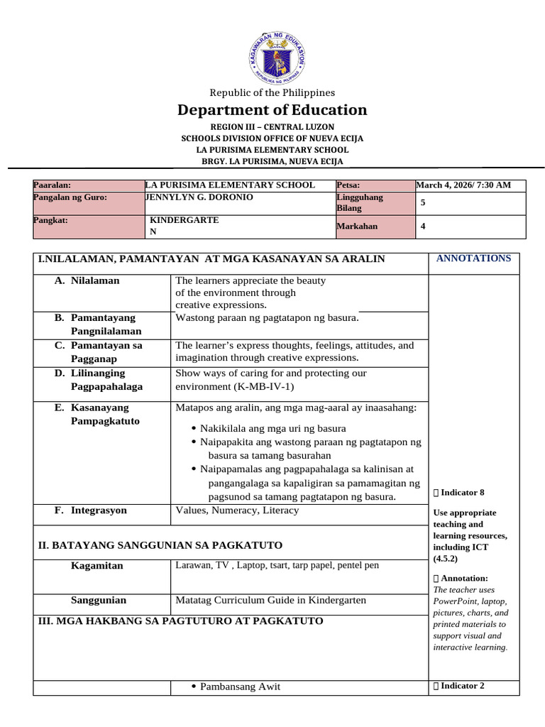 Lesson Plan Matatag Format | PDF