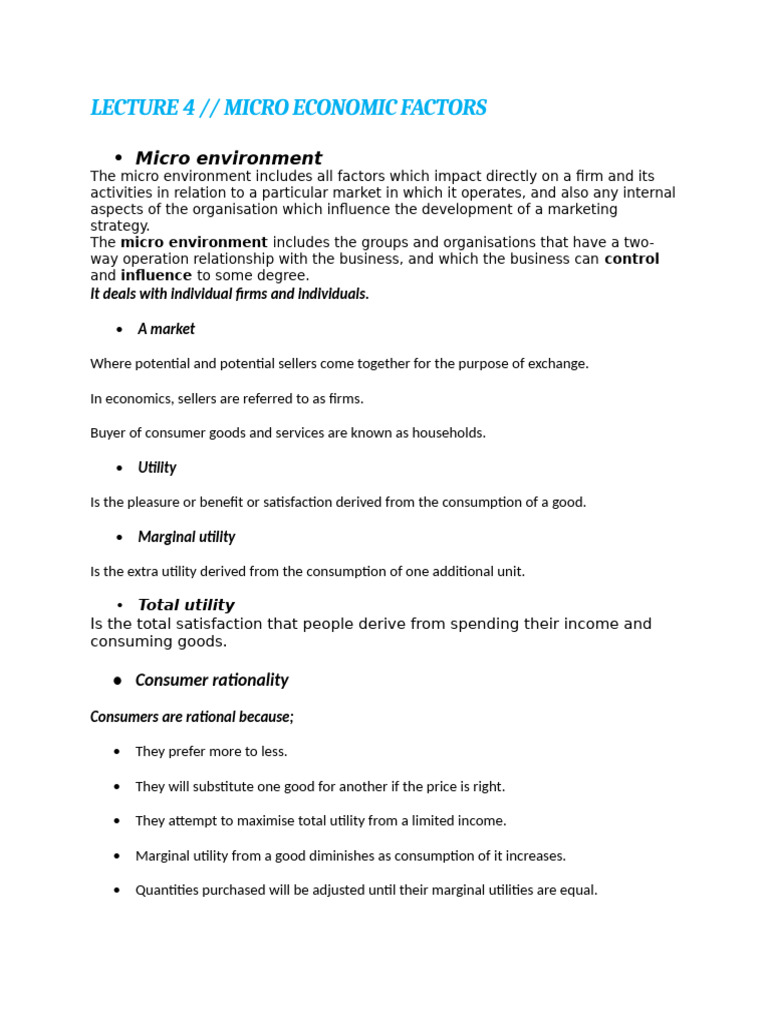 Lecture 4 Micro Economic Factors | PDF | Demand | Price Elasticity Of ...