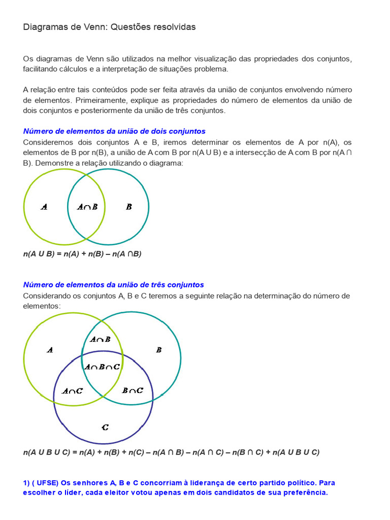 Diagramas de Venn - Questões Resolvidas | PDF