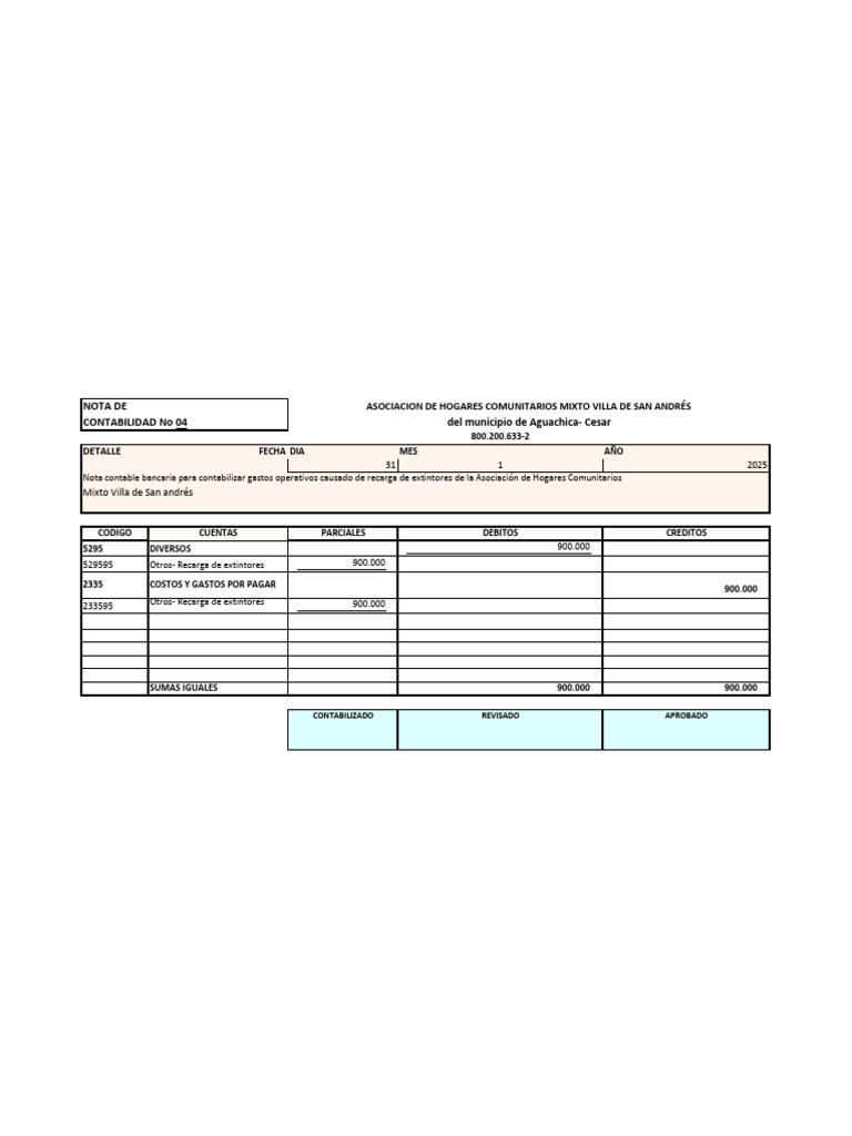 Nota Contable Gastos Operatiivos | PDF