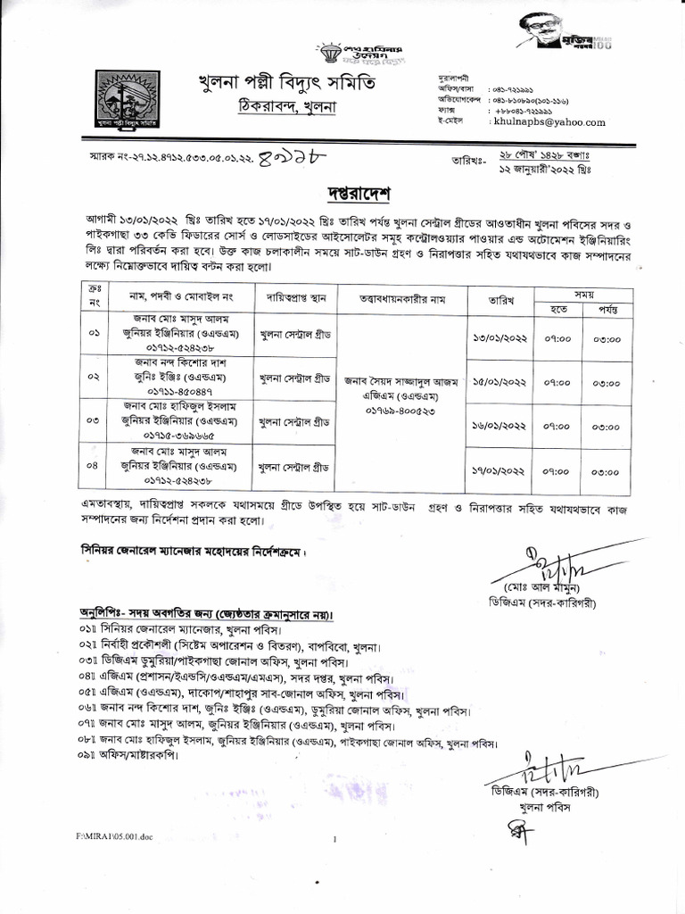 Office Order _Khulna PBS_4918 | PDF
