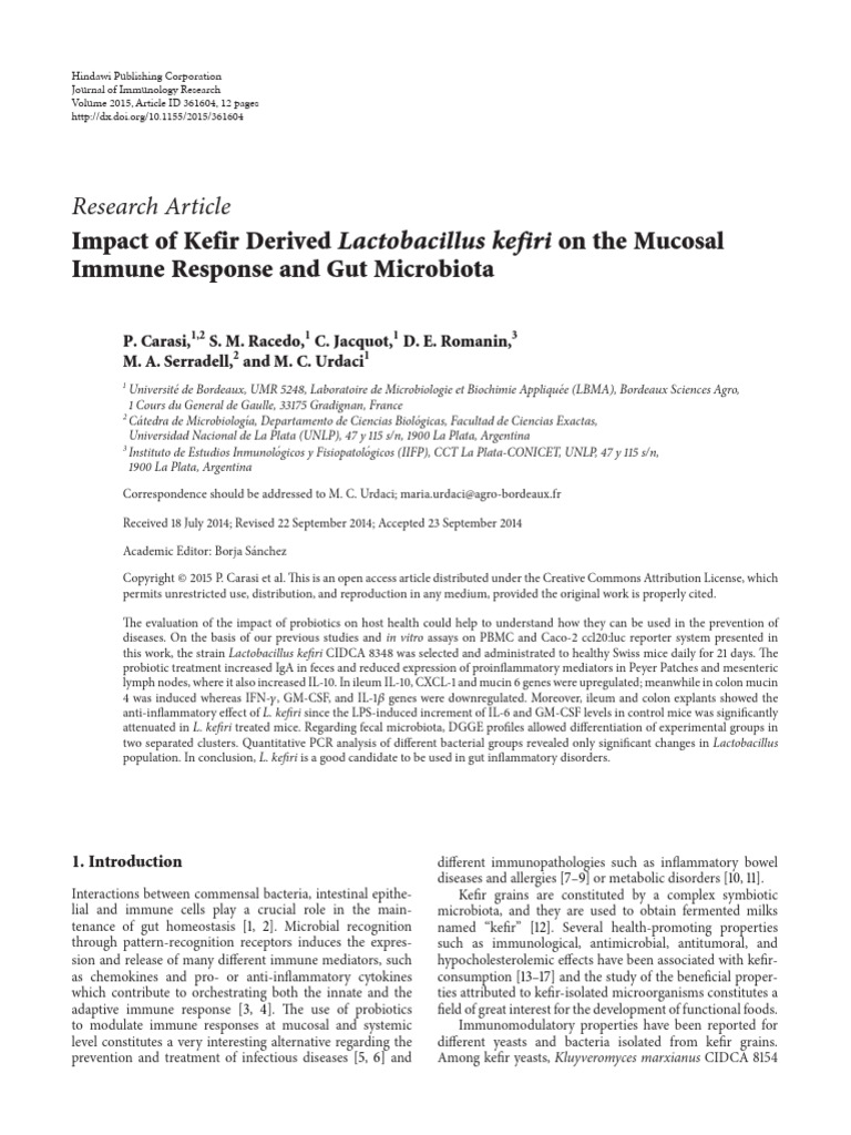 Impact of Kefir Derived Lactobacillus Kefiri On The Mucosal Immune ...
