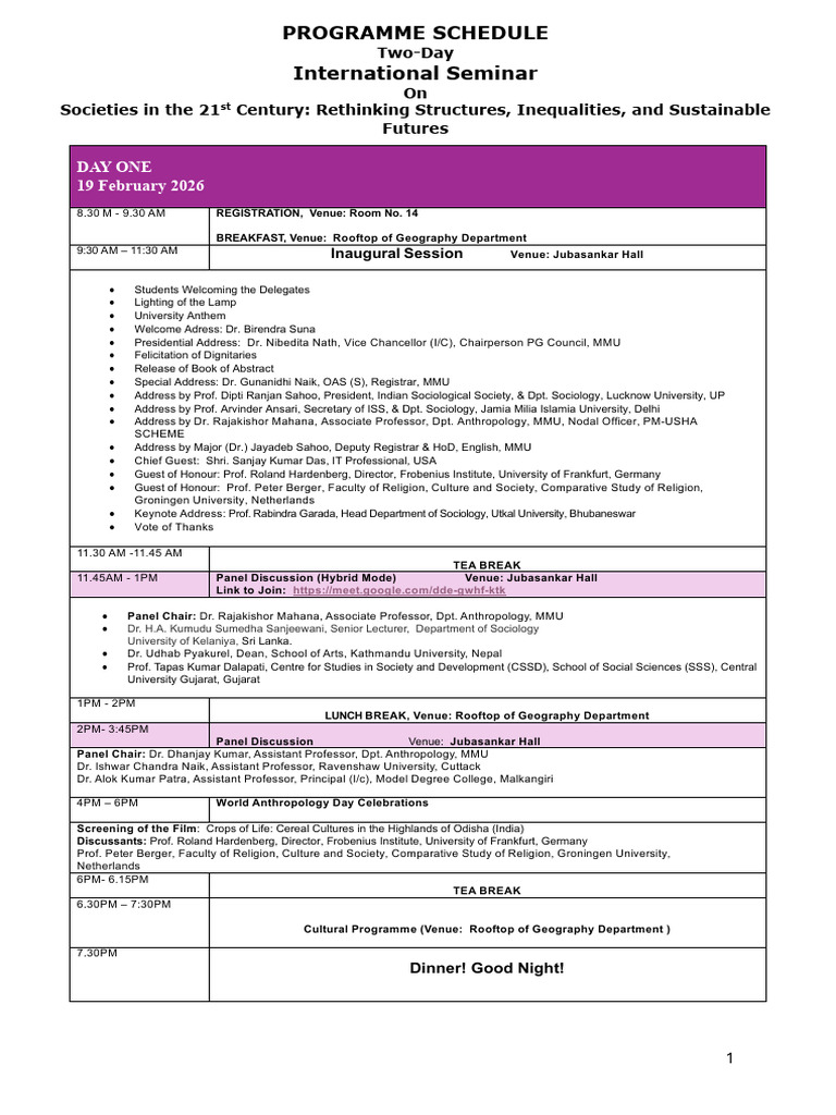 Programme Schedule Seminar Final 2026 | PDF