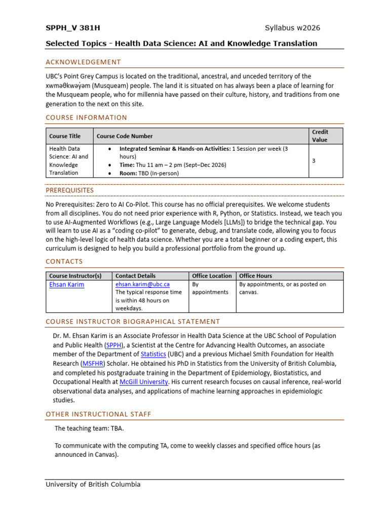 SPPH 381H Course Outline | PDF | Data Science | Artificial Intelligence